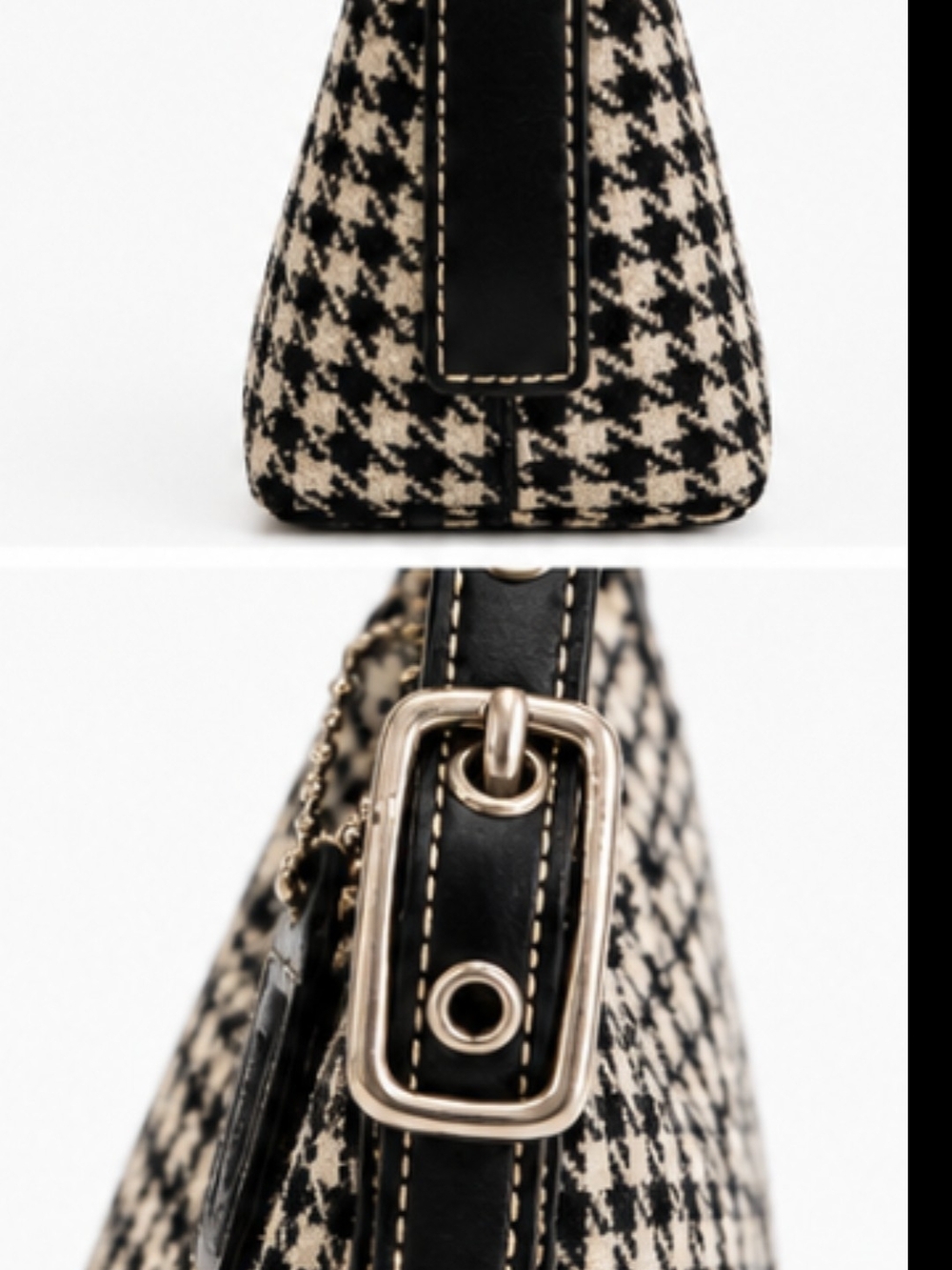 COACH Vintage Black & Cream Houndstooth Mini Hobo Bag - Picture 8 of 12